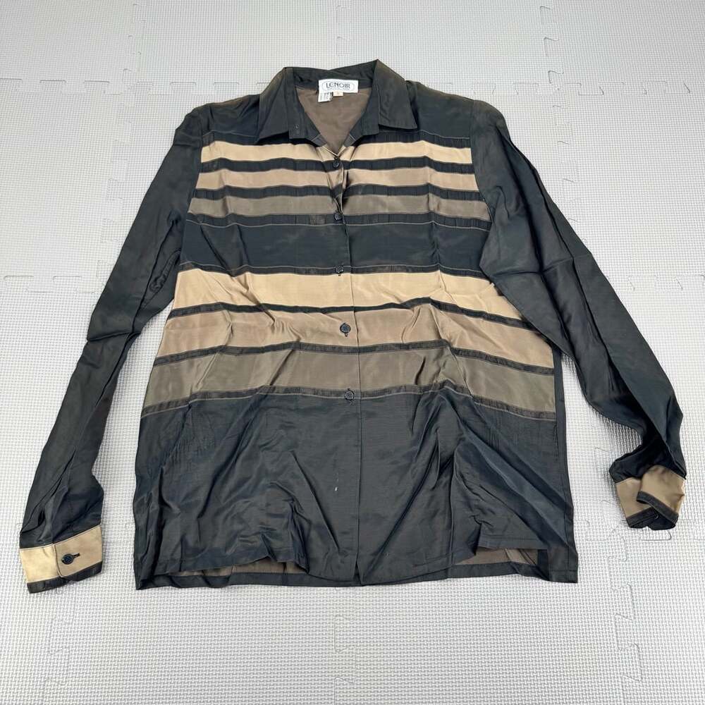 100% Silk Lenoir Black and Beige Stripe Long Sleeve Shirt Dress
